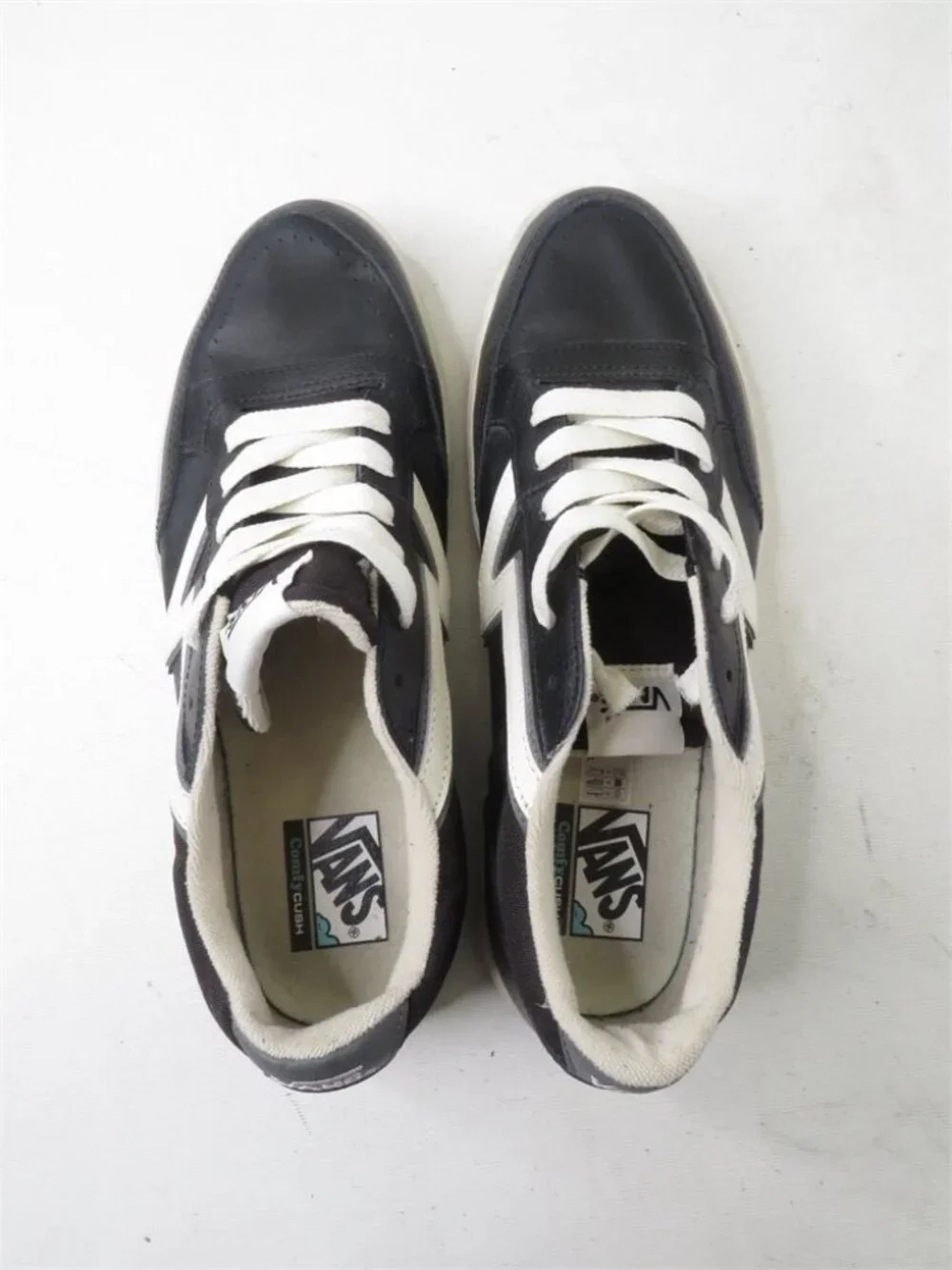 Vans Lowland CC Leather Sneakers Black White Retro Flying V Men's Size 12 Skate